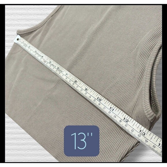 Princess Polly Ribbed Crop Tank Top Beige Size 4 AU 8 EU 36 Y2K Basic Repaired - Picture 4 of 7